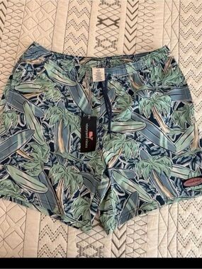 Vineyard Vines Green and Blue Tropical Palm Swim Trunks New